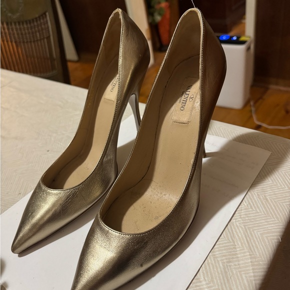 Valentino Gold Stiletto Heels with Pointed Toe